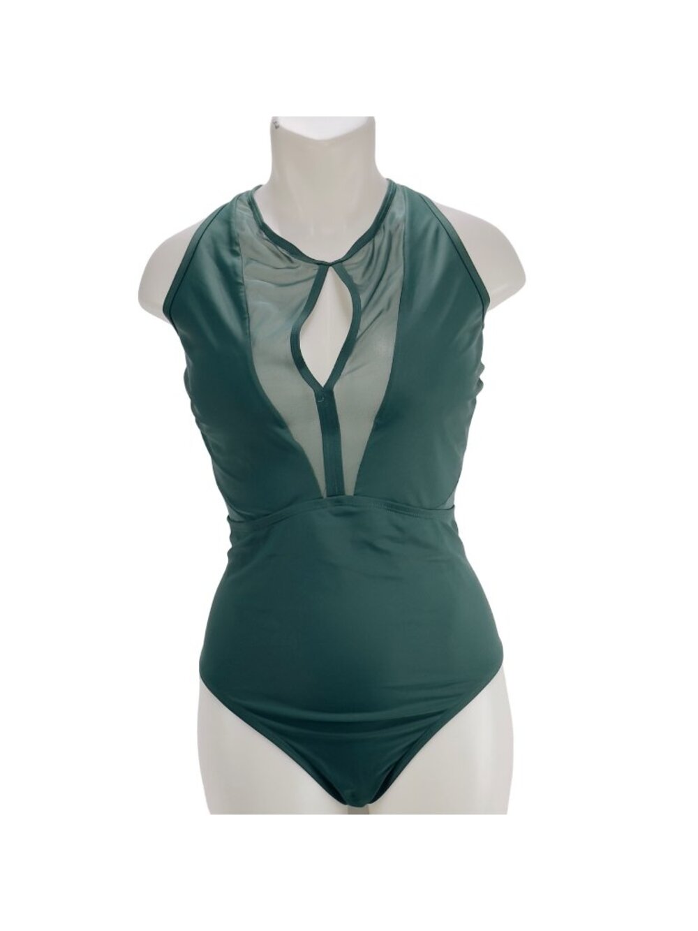 TAHITI Womens Monokini Green Illusionist 1 Piece Mesh Accent Wide Straps Size XL